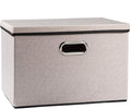PRANDOM Large Foldable Storage Bin with Lid [1-Pack] Linen Fabric Decorative Storage Box Organizer Container Basket Cube with Handles Divider for Closet Office Living Room Light Grey(17.7x11.8x11.8)