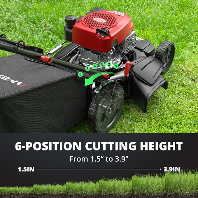 AMERISUN 21" Gas Lawn Mower, 3-in-1 Gas Powered Push Mower, 144cc 4-Stroke OHV Engine, 6 Height Adjustment, Efficient Steel Deck, 1.4 Bushel Grass Catcher with Bagging, Mulching & Side Discharge