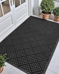 DEXI Front Door Mat Outside Entrance, 3x5 Heavy Duty Entry Doormat Dirt Trapper with Rubber Back, Non Slip Low Profile Floor Mats for Entryway Exterior Patio, Rhombic Black
