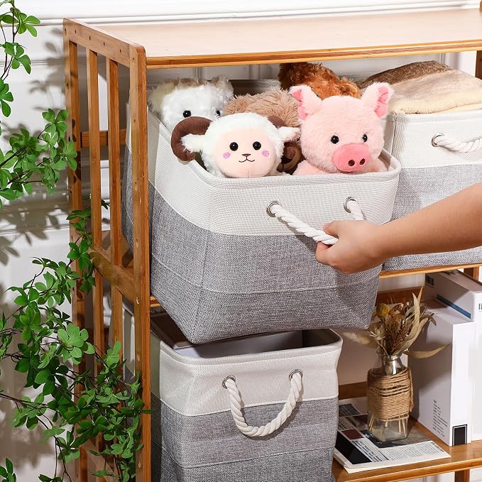 meekoo 8 Pack Collapsible Storage Bins Fabric Storage Bins Polyester Fabric Baskets with Handles Linen Closet Organizer for Shelf Home Closet Towels Toys(15 x 11 x 9.5 in,Mixed Gray)