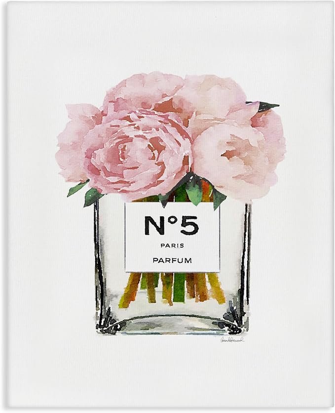 Stupell Industries 'Fashion Designer Flower Bottle Pink Watercolor ', Canvas Art, 16 x 20 Inches, Easy to Hang and Sturdy, Made in USA, by Amanda Greenwood