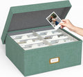 Decorative Photo Storage Box, Linen Photo Box Holds 1700 4x6 Pictures Green | Photo Storage Containers with 8 Dividers, Memory Keepsake Organizer for Photos, Scrapbook Supplies, Cards, Stamps,Archive Box