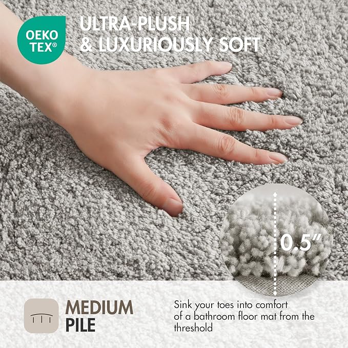 Madison Park Evan 100% Cotton Bath Rug Plush Absorbent, 20" x 30", Grey | Non-slip Backing, OEKO TEX, Luxurious Tufted Plush Bath Mat for Bathroom, Quick Dry, Spa Design Decorative for Shower Room