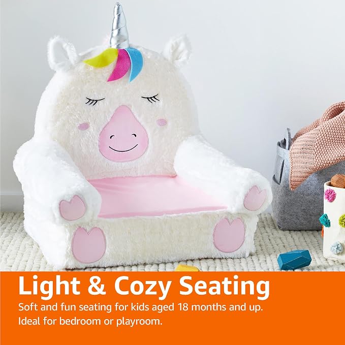 Amazon Basics Children's Plush Toddler Chair for Bedroom, Easy to Clean, Unicorn, Medium, Multicolor