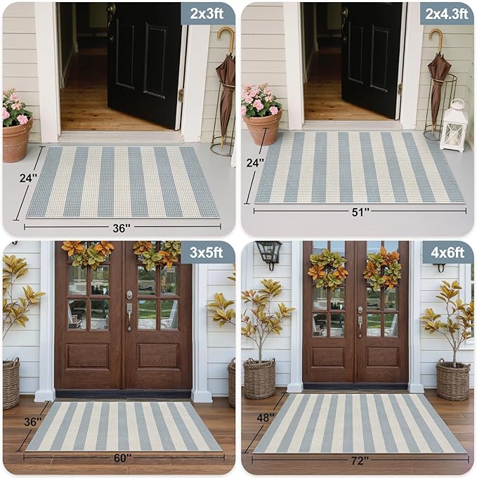 OJIA Outdoor Porch Rug Front Door Mat 24'x51, Front Door Rug Patio Decor | Washable Checkered Entry Rug Striped Area Rug Cotton Woven Kitchen Carpet Small Area Rug for Entryway Patio Bedroom Bathroom
