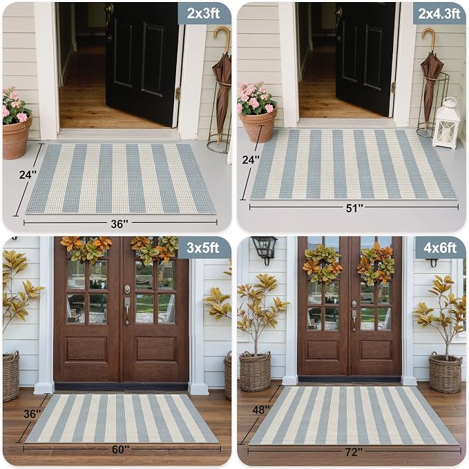 OJIA Front Door Mats Outside Entrance 24"x36" Front Porch Rug Outdoor Decor | Machine Washable Indoor Outdoor Rugs Doormat Cotton Woven Entry Rug Striped Small Area Rug for Farmhouse/Home Entrance Decor