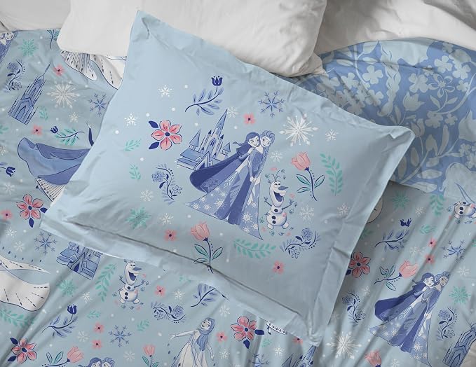 Jay Franco Kids Duvet Cover Set with Sham & Pillowcase – Ultra-Soft Bedding for Room Decor, Cover ONLY Comforter NOT Included, Blue - Frozen, 3 Piece King