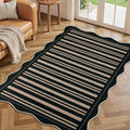 EDIMENS Scalloped Outdoor Rug 3x5 Jute Front Porch Patio Entry Entryway Rug | Striped Front Door Mat Small Non-Slip Washable Area Rug Carpet Low Pile Black Indoor Farmhouse Doormat for Entrance Doorway