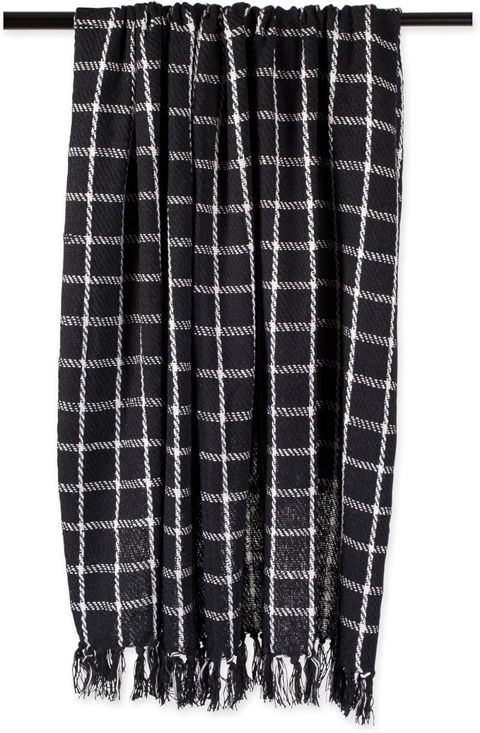 DII Transitional Checked Plaid Woven Throw, 50x60, Black