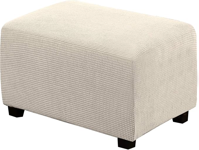 H.VERSAILTEX Ottoman Cover Slipcover Rectangle Fit Length 33'-38' Footrest Sofa Slipcovers Stool Cover Footstool Protector Covers Feature Stretch Thick Jacquard Fabric Removable Washable - Natural