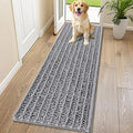 Smiry Dog Door Mat for Muddy Paws 70x24, Absorbent Dirt Trapper, Non-Slip Washable Chenille Entryway Rug for Inside Floor, Grey, Layered Pattern