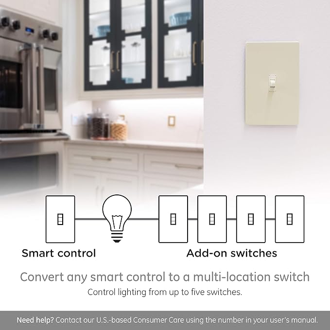 Enbrighten Z-Wave Add-On Switch, Toggle, Light Almond, 1 Pack | Not for Standalone Use, Pair with other Enbrighten Z-Wave Switches for 3-Way Setup