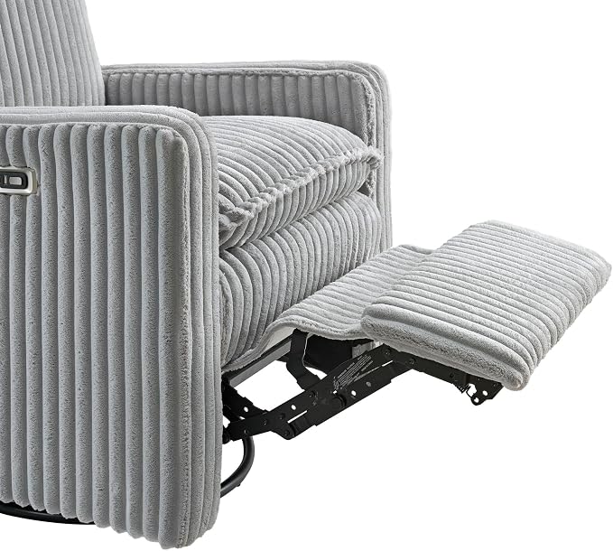 Oxford Baby Uptown Power Upholstered Glider Recliner Rocking Chair 270° Swivel for Nursery and Living Room – Corduroy Ash Gray, Green Guard Gold Certified