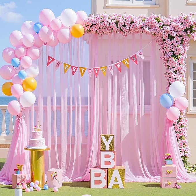 20ft x 12ft Pink Tulle Backdrop Curtain - Image 4