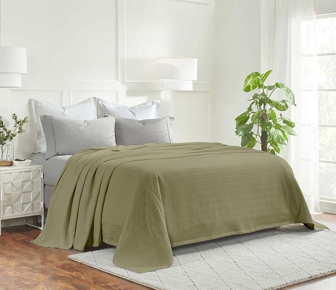 Superior JENA Cotton Blanket, for Picnic, Beach, Traveling or Camping, Bedroom Decor, Essentials, Cover for Bed, Couch, Lounging, Textured Jacquard, Modern Chevron Woven Blanket, Twin, Sage