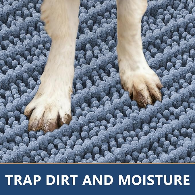 Smiry Dog Door Mat for Muddy Paws 47x32, Absorbent Dirt Trapper, Non-Slip Washable Chenille Entryway Rug for Inside Floor, Airy Blue, Layered Pattern