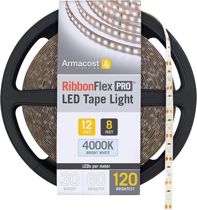 Armacost Lighting RibbonFlex Pro 12V White LED Strip Lights 120 LED/m, 4000K, 8.2 ft, 153210