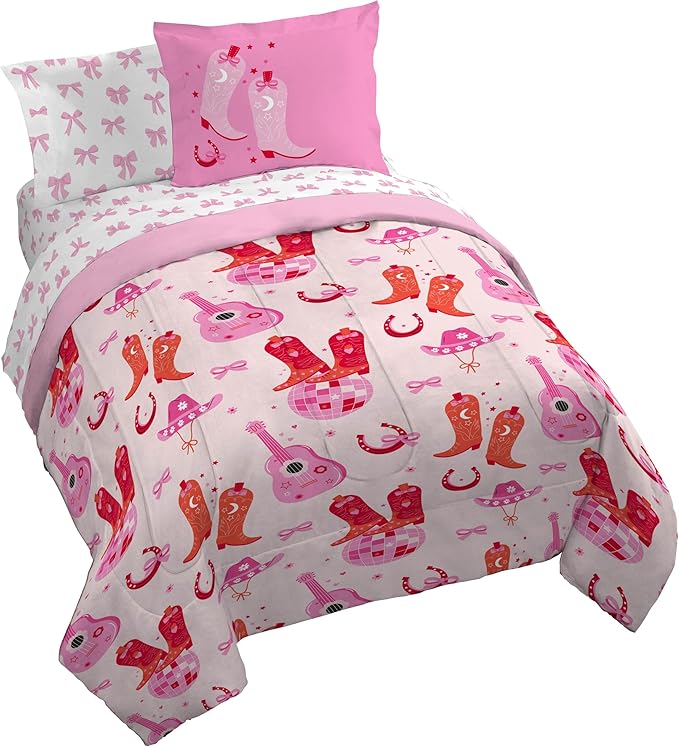 Trend Collector Cowgirl Queen Comforter Set 7 Piece Kids Bedding, Pink | Bed in a Bag, Comforter Sheets Shams Pillowcases, Soft Microfiber, Easy Care Machine Washable, Girls Gift
