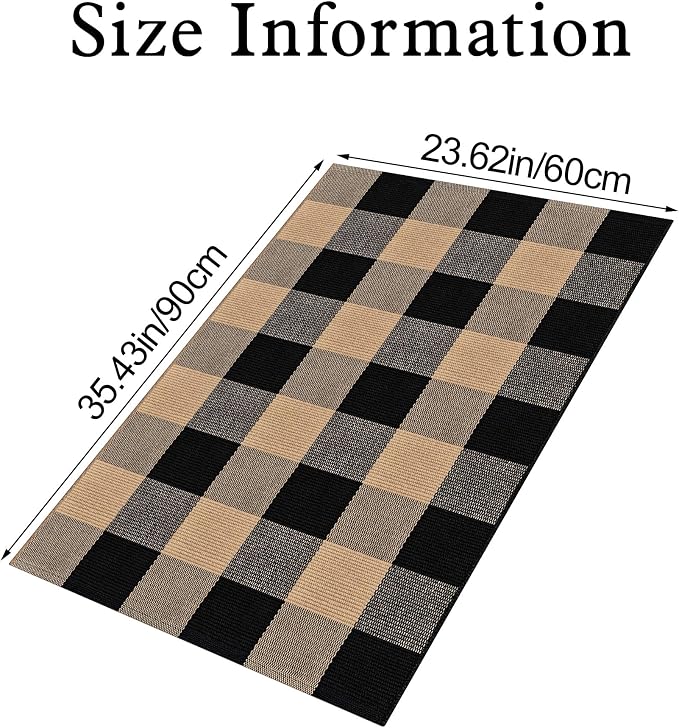 Buffalo Plaid Rug 2x3 Brown and Black Checkered Rug Grid Indoor Outdoor Doormat Porch Layering Carpet Cotton Woven Washable Area Mat for Patio Entryway Farmhouse Decor