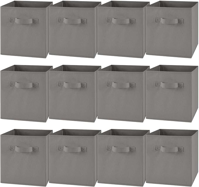 Yinder 12 Pcs Cube Storage Bin Grey 10.5''x10.5''x11'' Storage Bins for Playroom Decor Colorful Bins for Kids Foldable Baskets for Nursery Organizer Boxes Fabric Boxes