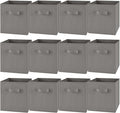 Yinder 12 Pcs Cube Storage Bin Grey 10.5''x10.5''x11'' Storage Bins for Playroom Decor Colorful Bins for Kids Foldable Baskets for Nursery Organizer Boxes Fabric Boxes