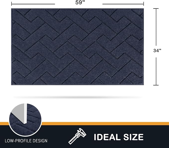 PURRUGS Dirt Trapping Door Mat 34" x 59", Non-Slip Machine Washable Entry Rug, Dog Doormat, Indoor Front Door Mat, Super Absorbent Entryway Rug for Muddy Shoes & Paws, Navy Blue