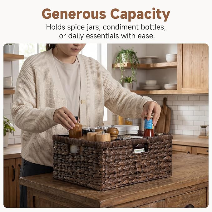 StorageWorks Large Wicker Baskets,Water Hyacinth Woven Baskets,1-Pack | Large Wicker Baskets for Organizing,Wicker Storage Baskets for Shelves,Shelf Baskets for Organizing with Handle,Pantry Basket