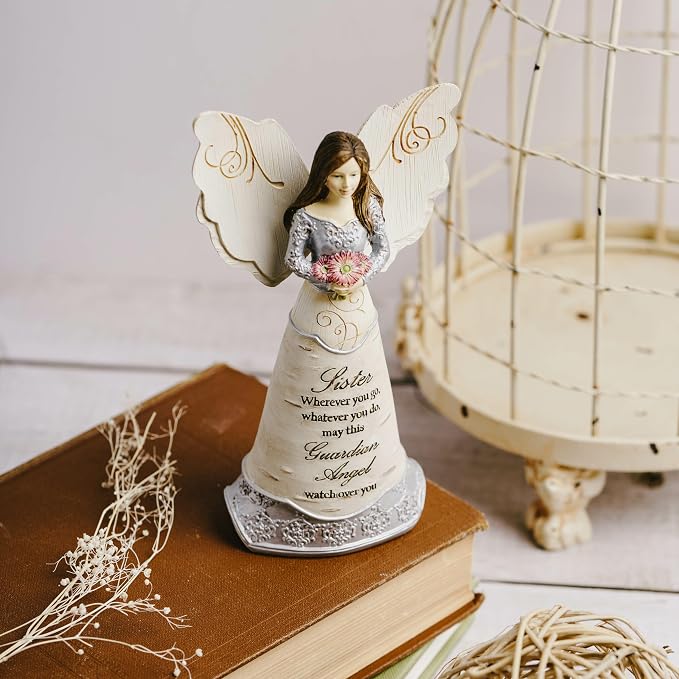 Pavilion Gift Company Elements Sister Guardian Angel Figurine, 6", Pink
