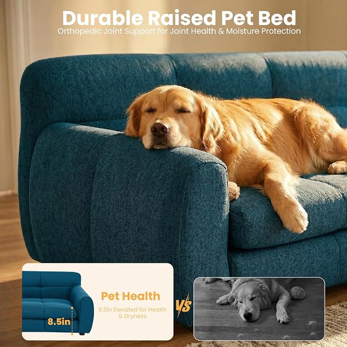 51" XL Dog Bed Couch, Elevated Large Dog Sofa with Backrest and Armrests, Soft Memory Foam Extra Large Pet Bed with Removable Cushion, Durable Linen Pet Couch Furniture, Dark Blue
