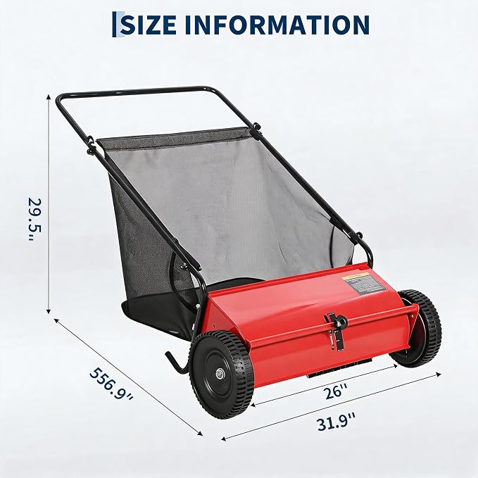 Heavy Duty 26-Inch Push Lawn Sweeper – 4 High-Speed Spinning Brushes | Sturdy Steel Frame, 7 Cu. Ft. Removable lawn mower, Walk-Behind Leaf & Grass Collector for Yard, Garden, Driveway – Color: