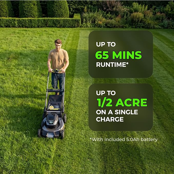NovorikX 60V 5Ah Self-Propelled Electric Cordless Lawn Mower with 5.0Ah Battery 21-Inch, Brushless Mower for Large Yards, LED Headlight, Rapid Charger 3-in-1 Versatility Obsidian Series