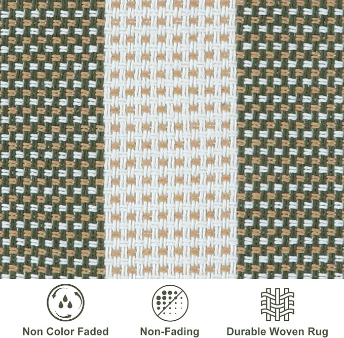 LEEVAN Striped Outdoor Rug 4x6, Washable Front Porch Rug, Spring Plaid Door Mats Outside Entrance, Green and White Entryway Floor Mat, Buffalo Woven Patio Layered Mat for Entrance/Deck/Camping