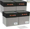 Bagnizer 13x15x13 Storage Cube Bins, Foldable Storage Organizer Baskets, Fabric Cube Storage Boxes with 2 Reinforced PU Handles for Kallax, Shelves, Living Room | 4 Pack, Black & Gray