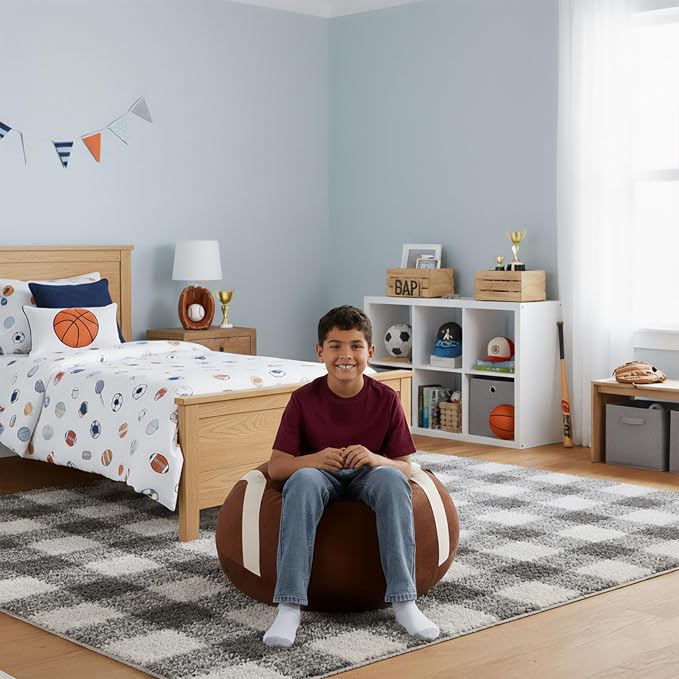 Big Joe Sports Ball Child-Sized Bean Bag Chair for Kids, Football Plush, Ultra-Soft Lightweight Polyester Blend, 2.5 Foot Refillable