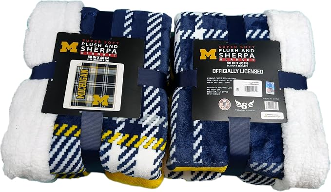 NCAA Michigan Wolverines Playmaker Plaid Ultra Cozy Sherpa Throw