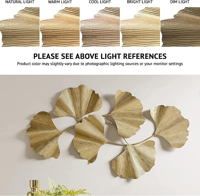 Madison Park Wall Art Living Room Décor Faye Metal Foil Ginkgo Leaf Large Home Accent Modern Inspired Dining, Bathroom Decoration Ready to Hang Ornament for Bedroom, 43"W x 23.5"H x 1.6"D, Gold