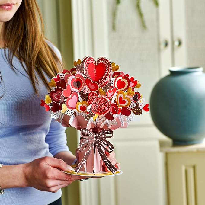 Paper Love HugePop Flower Bouquet Pop Up Cards 2 Pack - Includes 1 Heart Bouquet and 1 Exotica Flower Bouquet, Gift For Mothers Day, Birthday, Valentines Day, All Occasions - Jumbo 10" x 14" Card
