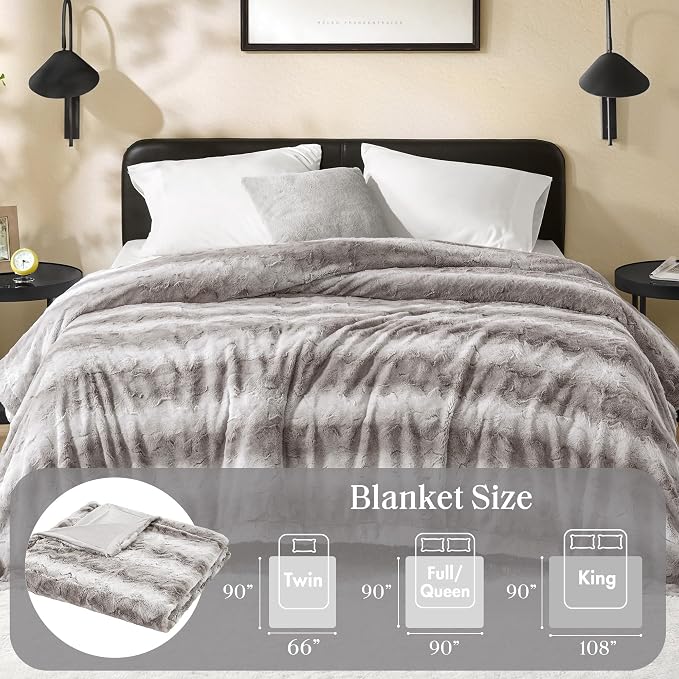 Madison Park Zuri Ultra Soft Faux Fur King Blanket Reversible, Grey | Ultra Soft, Breathable Fabric for Bed or Couch, Lightweight, Plush, OEKO-TEX Certified
