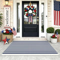KOZYFLY Striped Rug 3x5 Front Door Rugs Blue White Cotton Woven Washable Indoor Outdoor Rug Entrance Doormat for Front Porch Kitchen Patio Independence Day Decor