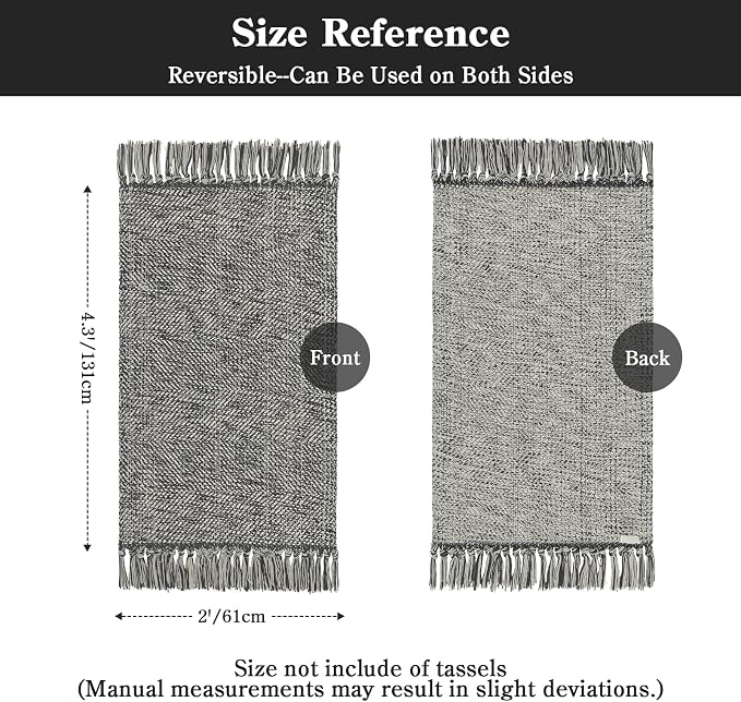 Collive 2' x 4.3' Indoor Outdoor Rug, Modern Farmhouse Kitchen Runner Rugs Hand-Woven Bathroom Rugs, Boho Washable Entry Carpet Grey Reversible Front Door Mats for Laundry Bedroom Porch Decor