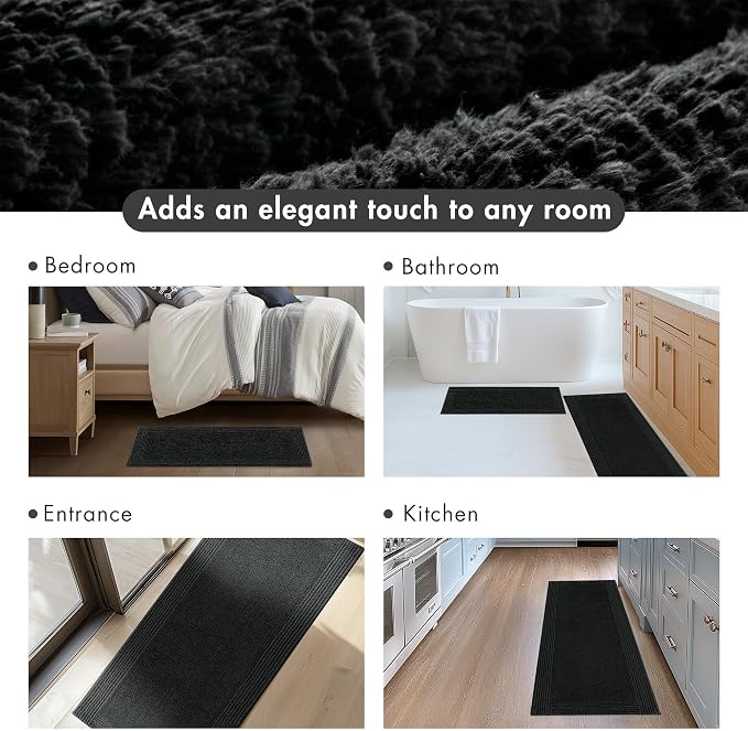 Madison Park Splendor Reversible 100% Cotton Bath Runner, 24 x 72, Black | Tufted Bathroom Rug, 3000 GSM, Hotel Quality, Luxurious Plush, Medium Pile, Absorbent, Quick Dry, OEKO-TEX, Shower Room Décor