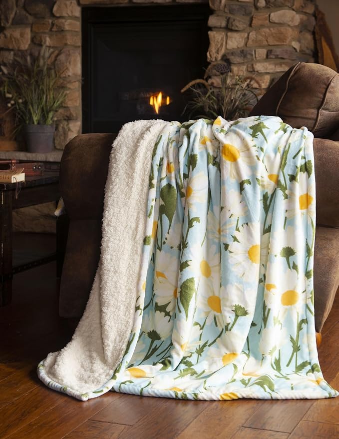 Carstens, Inc. Ultra Premium Super Soft Plush Sherpa Fleece Oversized Throw Blanket 54" x 68", Daisy Daydream