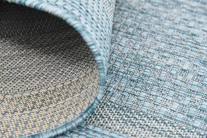 Unique Loom Outdoor Border Collection Area Rug - Soft Border (7' 1" x 10' Rectangle, Aquamarine/ Ivory)