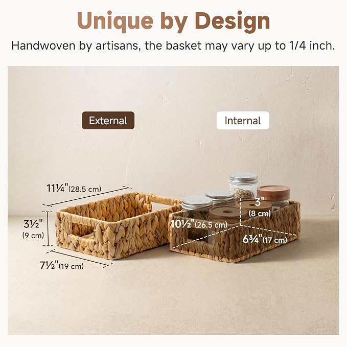 StorageWorks Small Wicker Baskets for Shelves,Shallow Baskets,2-Pack | Water Hyacinth Storage Baskets for Organizing,Wicker Storage Baskets for Shelves,Pantry Organizers and Storage,Woven Baskets