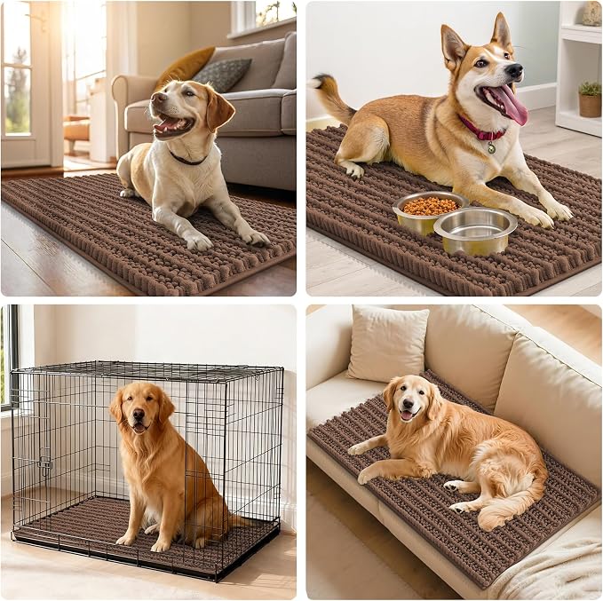 Smiry Dog Door Mat for Muddy Paws 24x16, Absorbent Dirt Trapper, Non-Slip Washable Chenille Entryway Rug for Inside Floor, Mocha, Layered Pattern