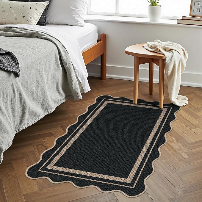 Easy Jute 2x3 Black Rectangle Area Rug,Washable Entryway Rug, Modern Door Carpet,Neutral Non-Slip Outdoor Indoor Farmhouse Rug for Living Room Kitchen Patio Bedroom