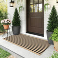 KOZYFLY Brown and Black Striped Runner Rug 2x4.3 ft Cotton Woven Washable Indoor Outdoor Doormat Small Front Door Rug for Entryway Porch Kitchen Hallway Patio Laundry Room