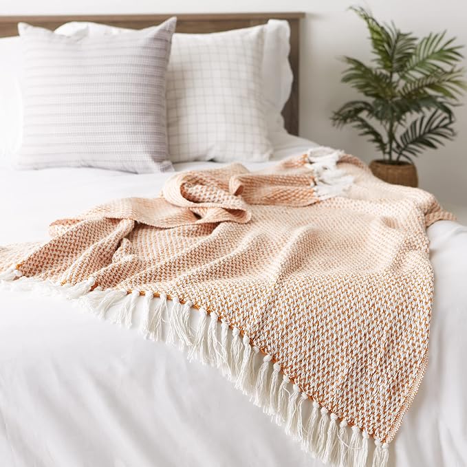 DII Woven Throw Collection 100% Cotton, Basketweave, 50x60, Pumpkin Spice