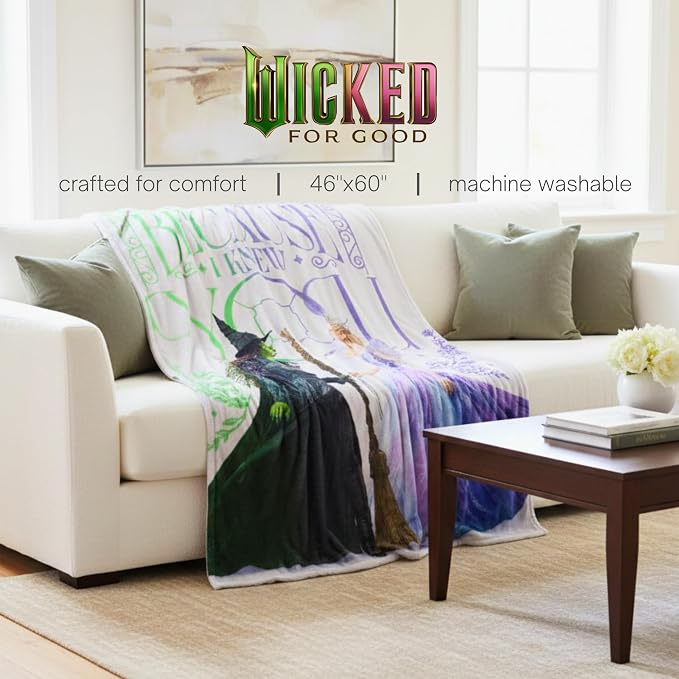 Wicked Elphaba and Glinda Bedding Throw - Super Soft Cozy Blanket - Because I Knew You, 46 in x 60 in, (Officially Licensed Product) by Franco