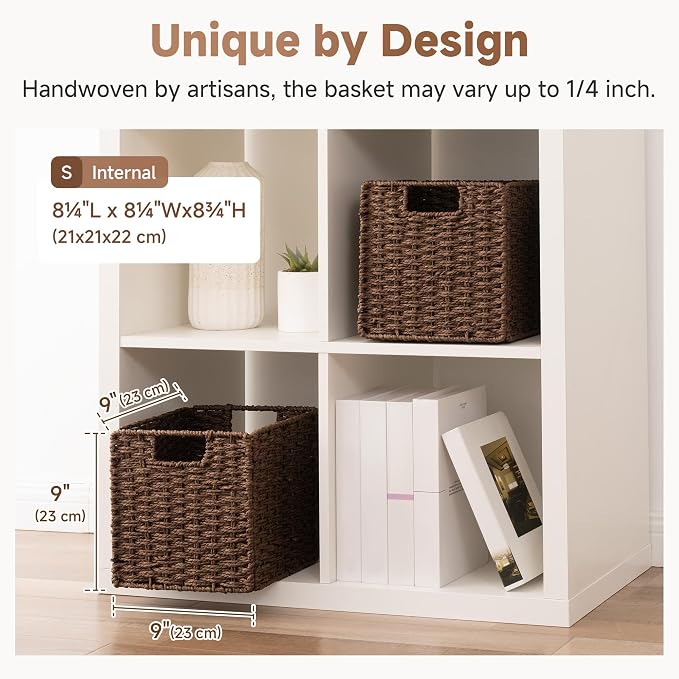 StorageWorks 9 inch Cube Storage Bins,Wicker Baskets for Storage,Brown | 2-Pack,Handwoven Wicker Storage Cubes,Paper Rope Square Cube Organizer Bins,Foldable,Baskets for Organizing,9x9 Storage Cube